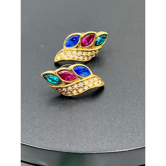 Swarovski SAL Gold Tone Leaf Pave
Rhinestone Marquise Multicolor
Post Earrings - Picture 2 of 7